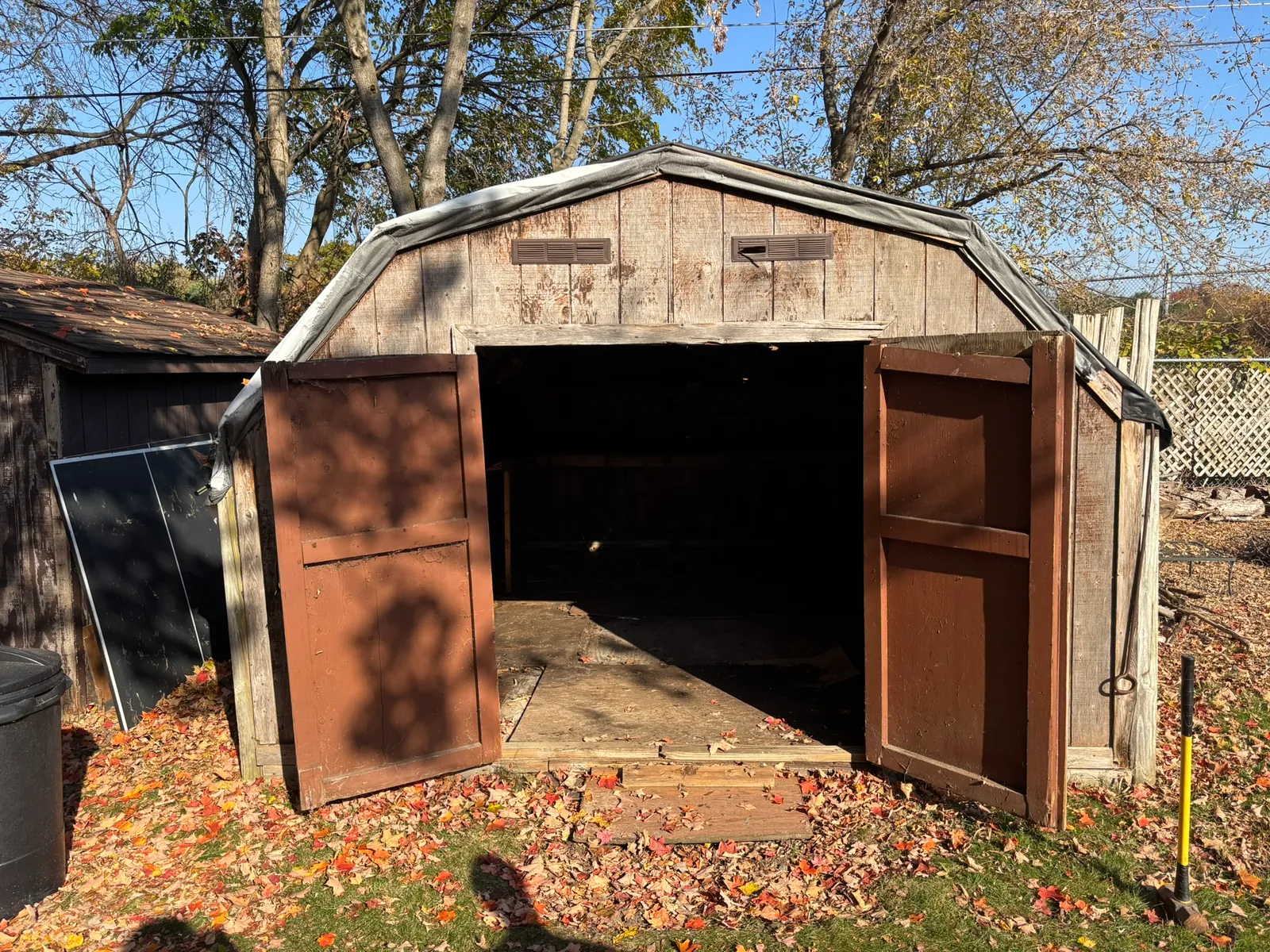 Front of the South Lyon backyard shed before demolition